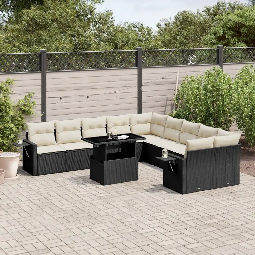 Set Divani da Giardino 11 pz con Cuscini in Polyrattan Nero 3268166