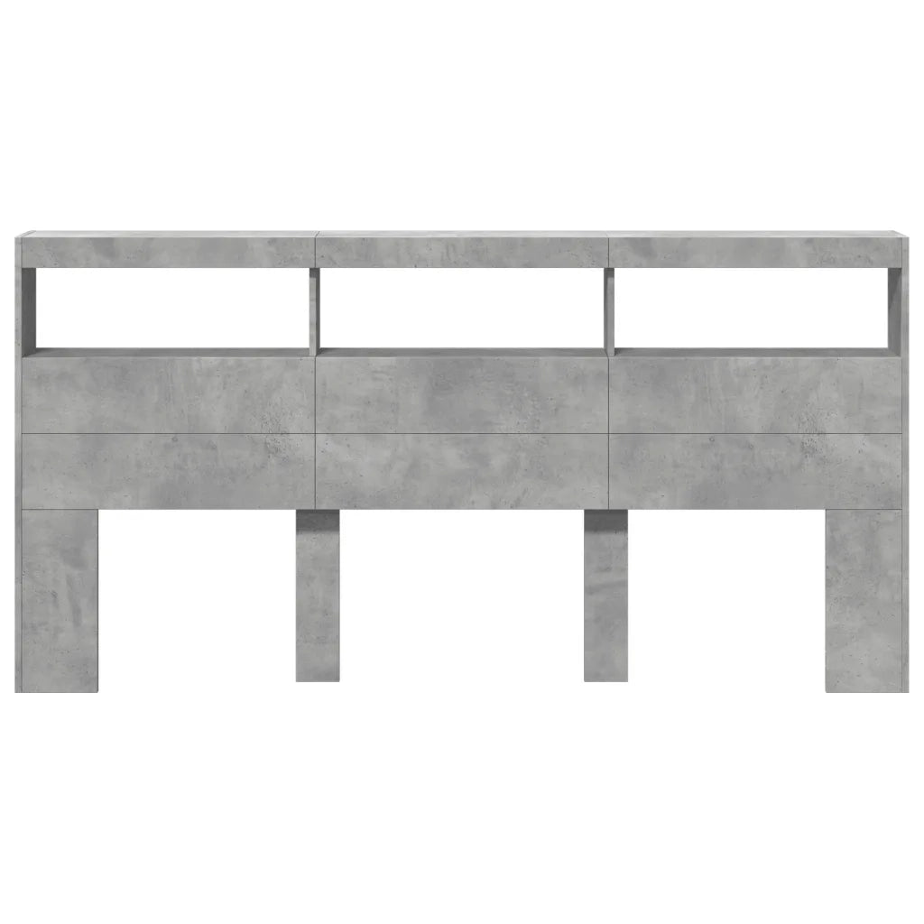 Testiera con Contenitore a LED Grigio Cemento 200x17x102 cm