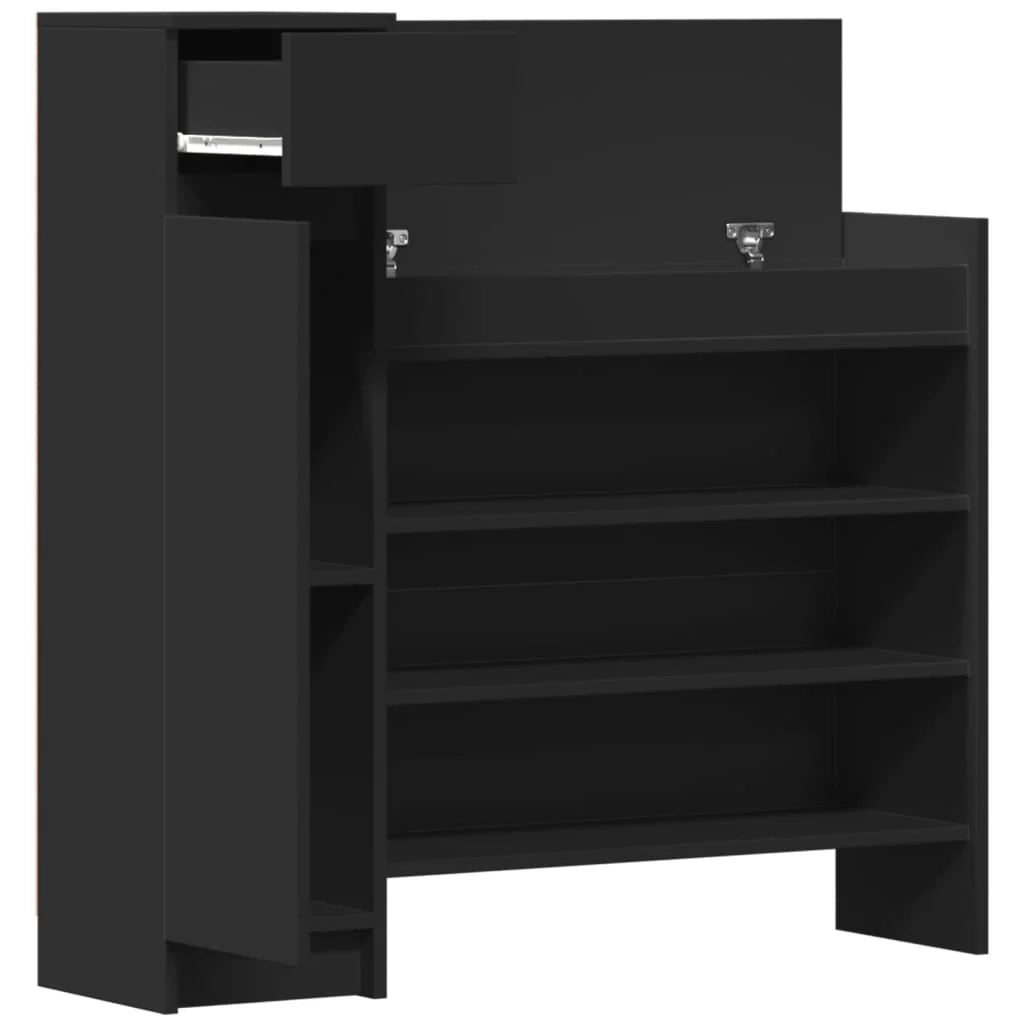 Scarpiera mobiletto portascarpe mobile per ingresso/corridoio/soggiorno 100,5 x 28 x 100 cm legno ingegnerizzato nero 02_0021931
