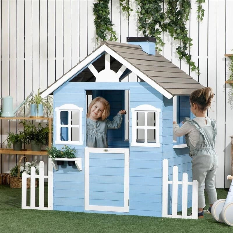 CASETTA PER BAMBINI IN LEGNO DA ESTERNO, ETÀ 3-7 ANNI, 151X112.5X142CM, BLU