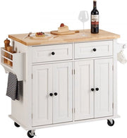 Isola cucina 1100 x 450 x 825 mm, 136 kg portata, isola cucina in legno con contenitore, wagen cucina con asseggio per asciugamano & 2 ante, contenitore per microonde isola cucina in legno massello