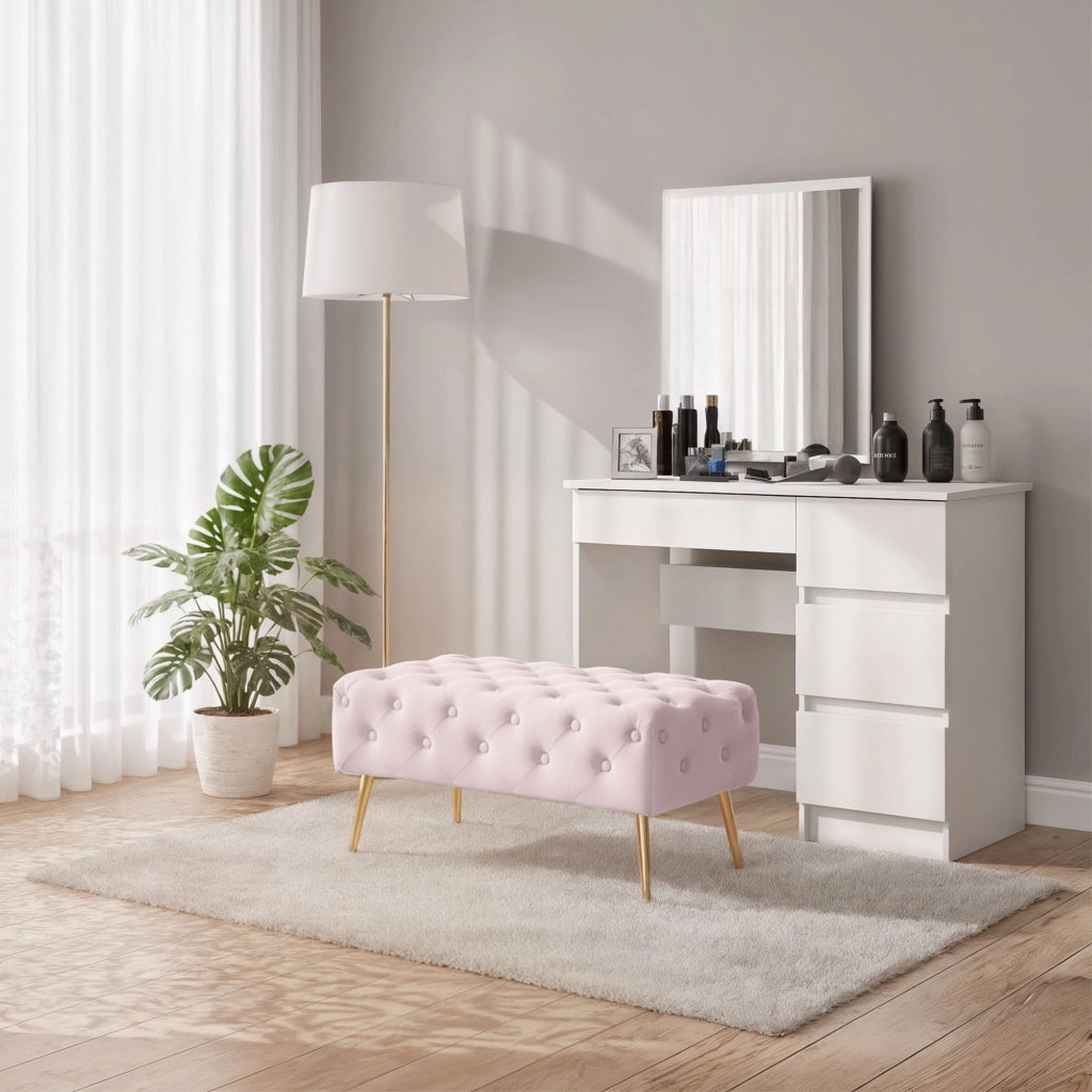 Panca imbottita in velluto trapuntato 80 cm MADRID Rosa Cipria