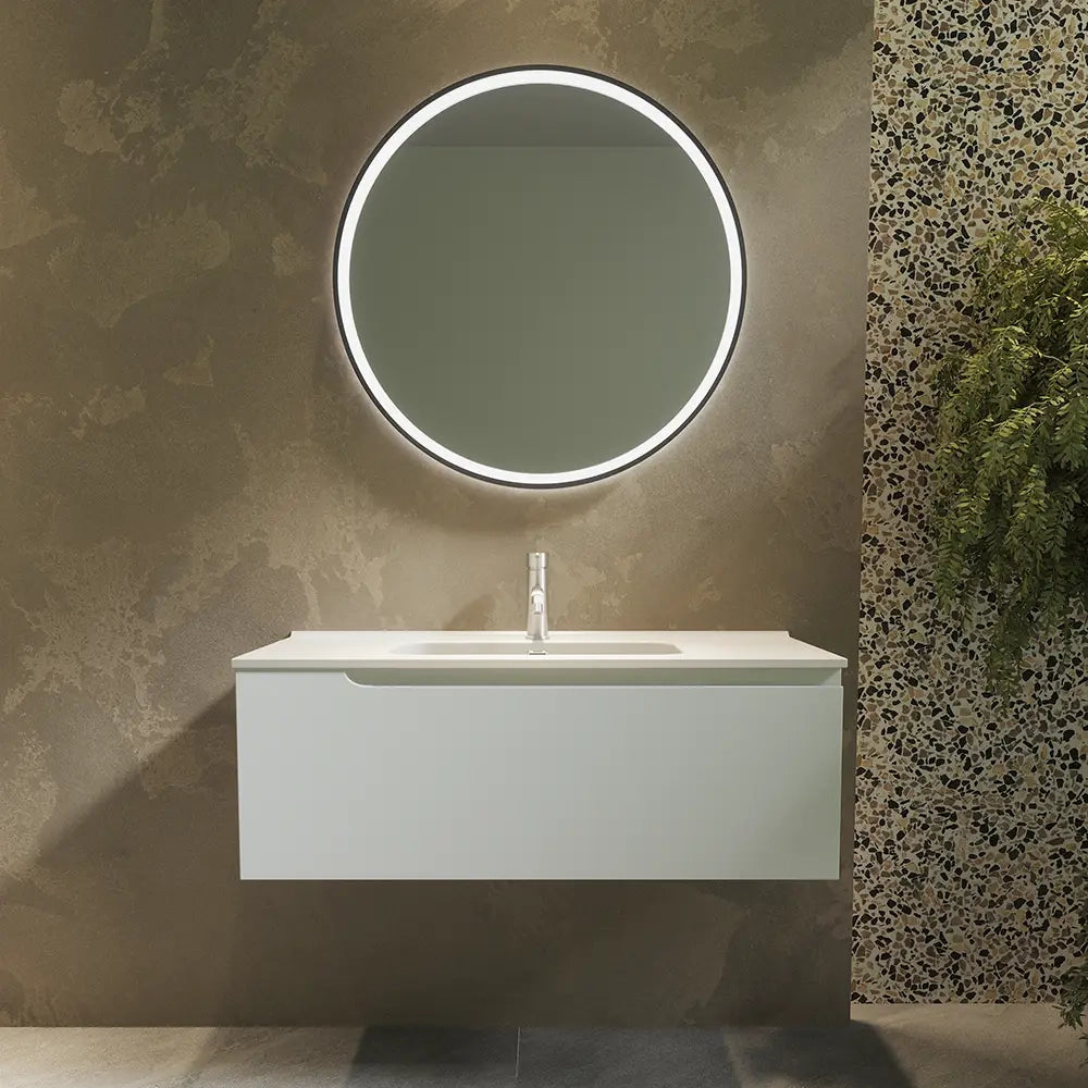 Mobile bagno sospeso 80 cm un cassetto bianco opaco con lavabo  | Moor
