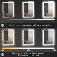 Specchio Bagno 70x90 cm LED Touch con Luce Dimmerabile a 3 Temperature e Antiappannamento