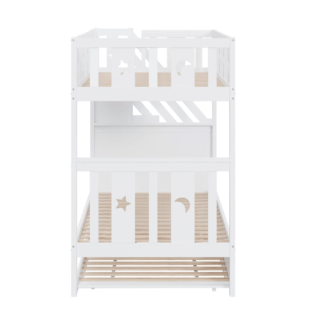 Letto a castello per bambini con letto estraibile e gradini contenitivi bianco