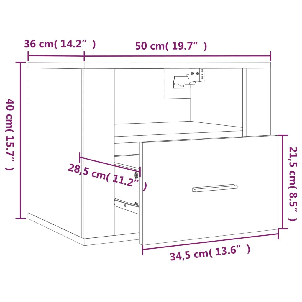 Comodino a Muro Nero 50x36x40 cm cod mxl 37561