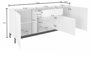 Credenza con piedi 3 Ante + 1 cassetto 170x40x73 cm Metis Antracite Lucido