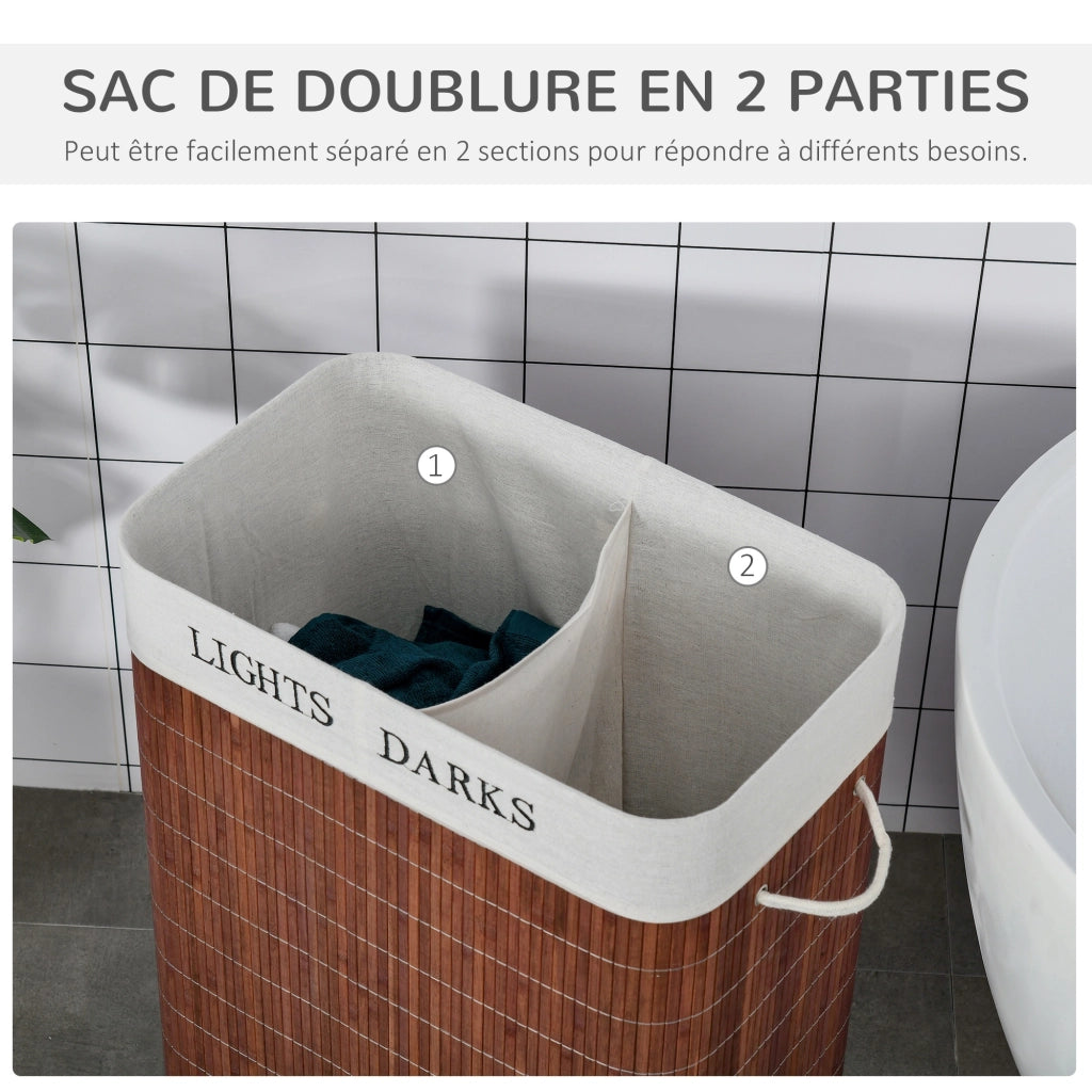 Cestino per il bucato 100L con 2 bachi in bamb¨´ pieghevole ¨C zephmum ¨C marrone 50x40x60
