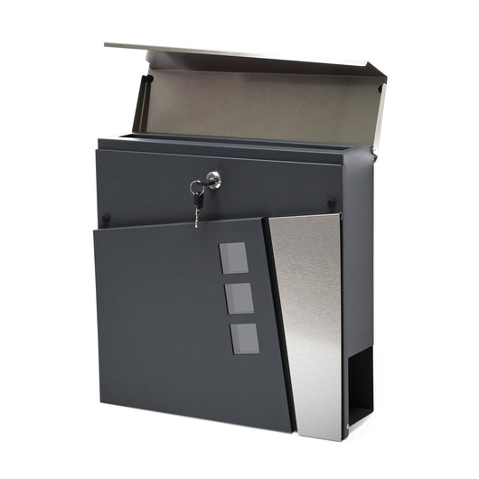 Cassetta postale con vano portagiornale V24 antracite e acciaio inox 370 x 105 x 370 mm