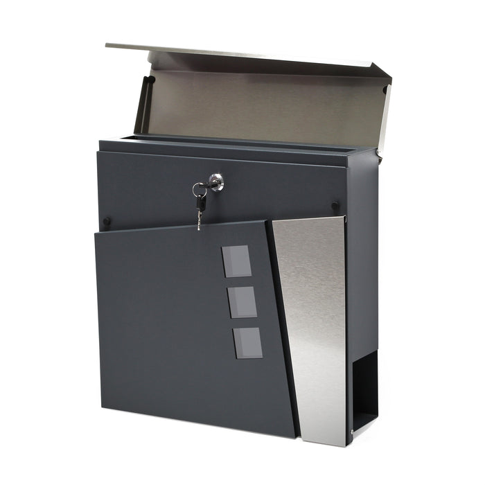 Cassetta postale con vano portagiornale V24 antracite e acciaio inox 370 x 105 x 370 mm