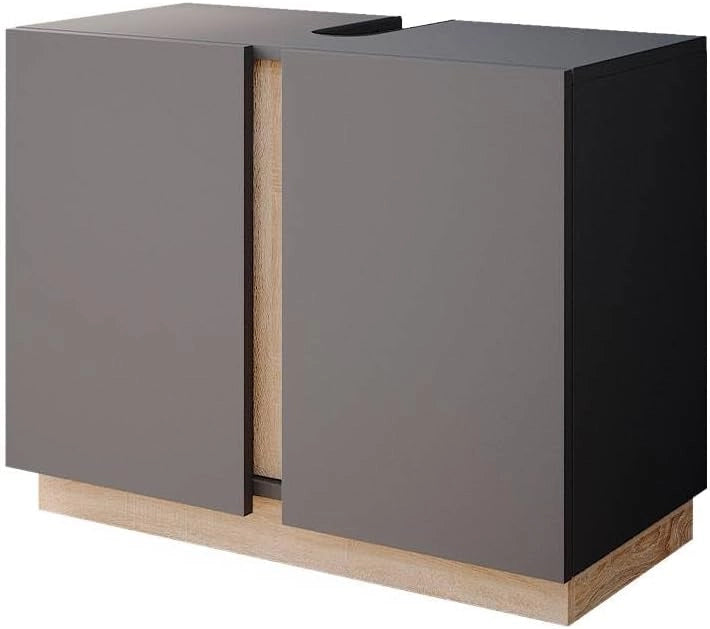 Mobile sottolavabo per bagno Gloria, Antracite, 70.4 x 55.5 cm con 2 porte, con apertura per sifone e compatibile con la serie Gloria
