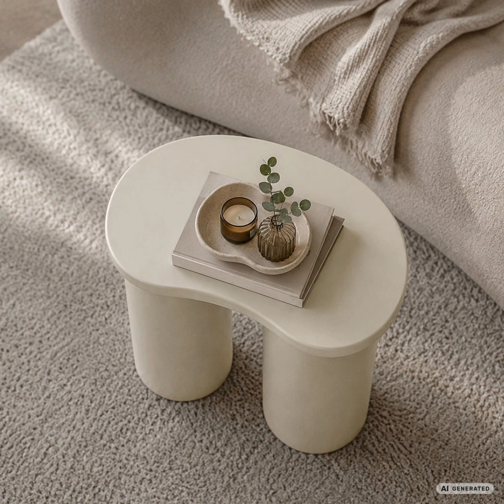 Tavolino da salotto moderno CUBE 41 cm crema con doppia base cilindrica