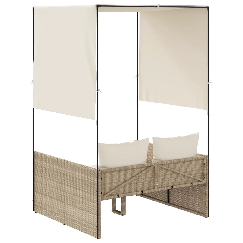 Lettino Prendisole con Tetto e Tende Beige in Polyrattan 4002759