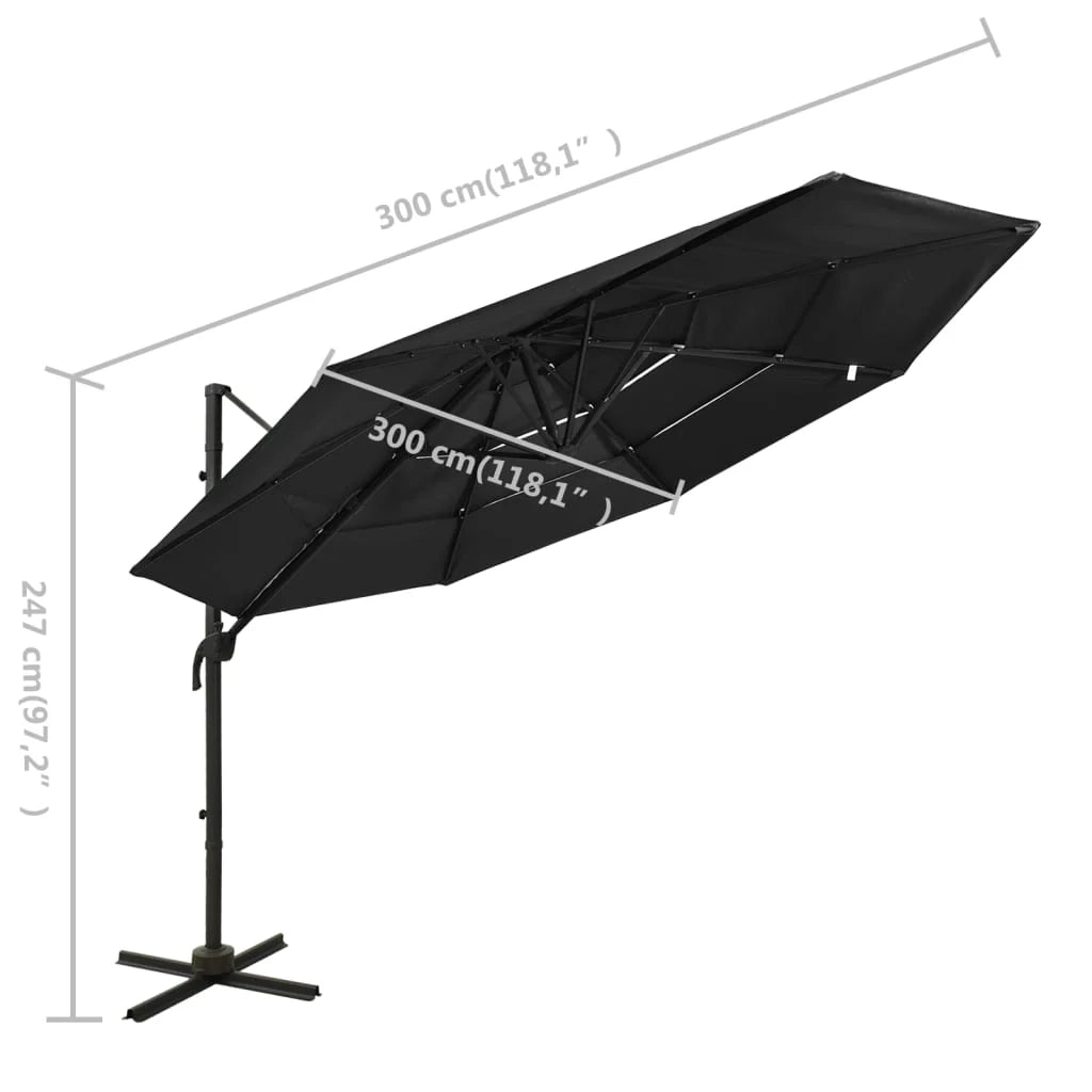 Ombrellone a quattro livelli con palo in alluminio 3 x 3 m nero 02_0008791
