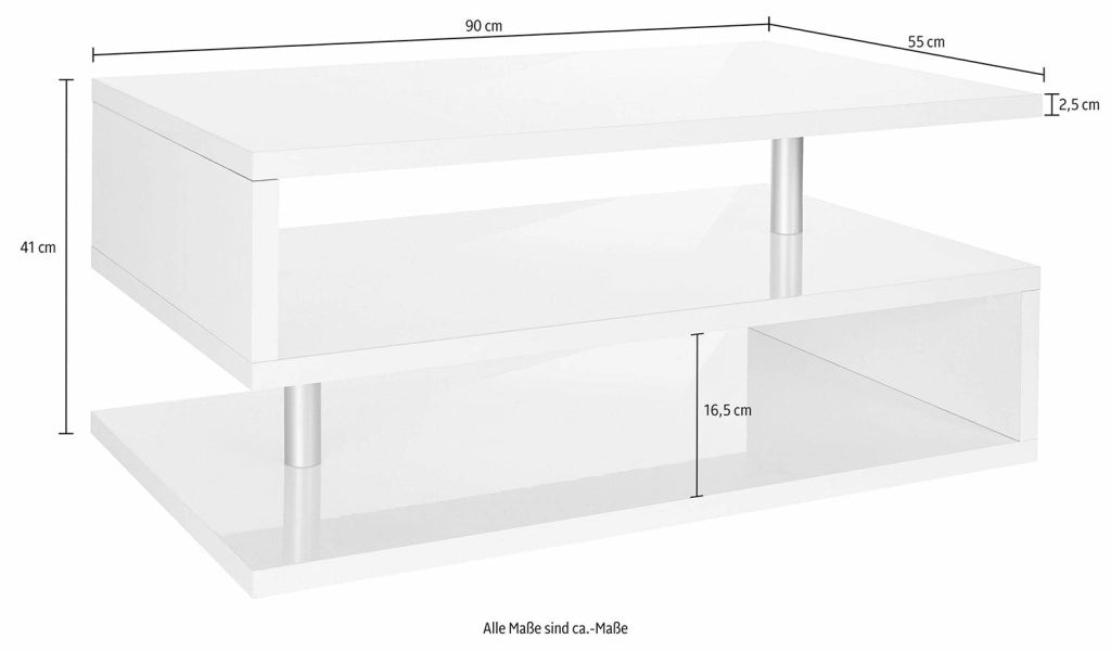 Tavolino a S con Ripiani a Giorno 90x41,5x55 cm Zeta Report Grigio