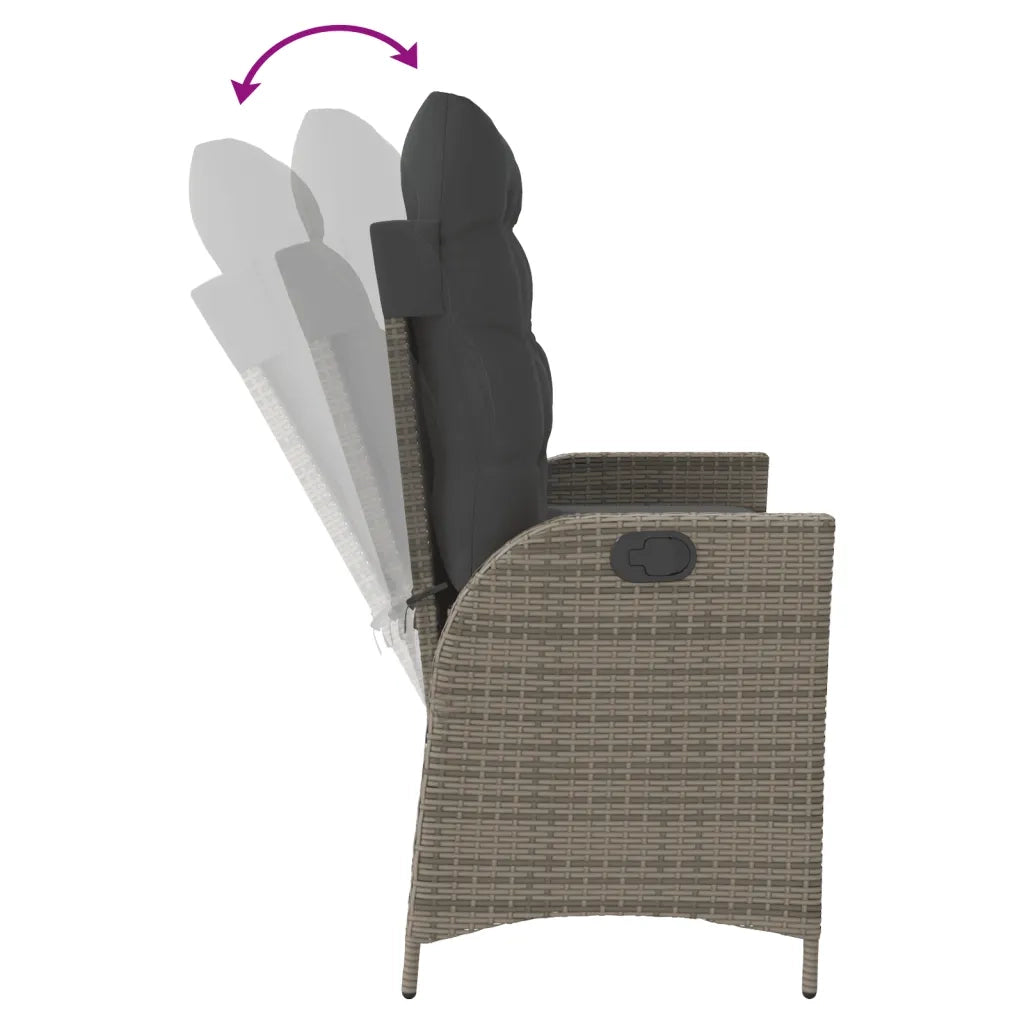 Panca Reclinabile da Giardino con Cuscini-Sgabello-Sedia da esterno Grigia in Polyrattan 209718