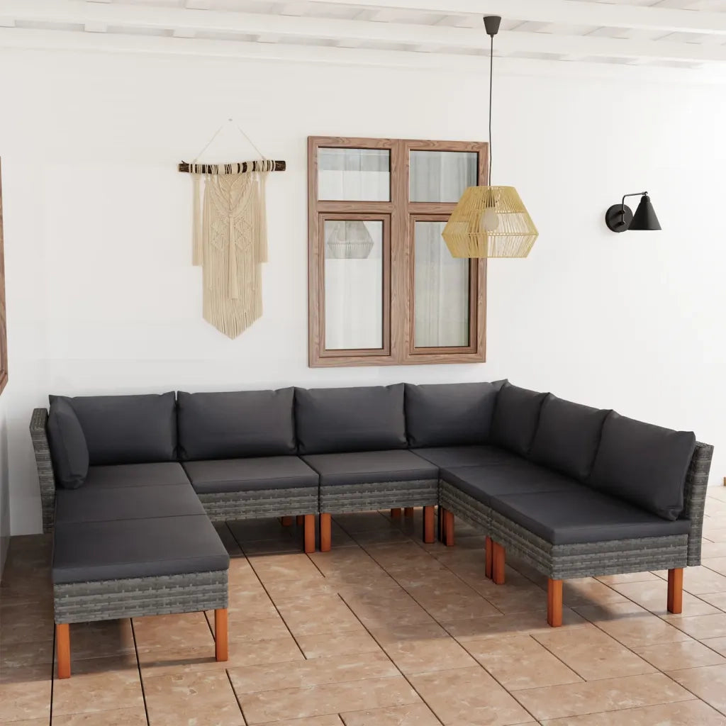 Set Divani da Giardino 8 pz con Cuscini in Polyrattan Grigio 3059720