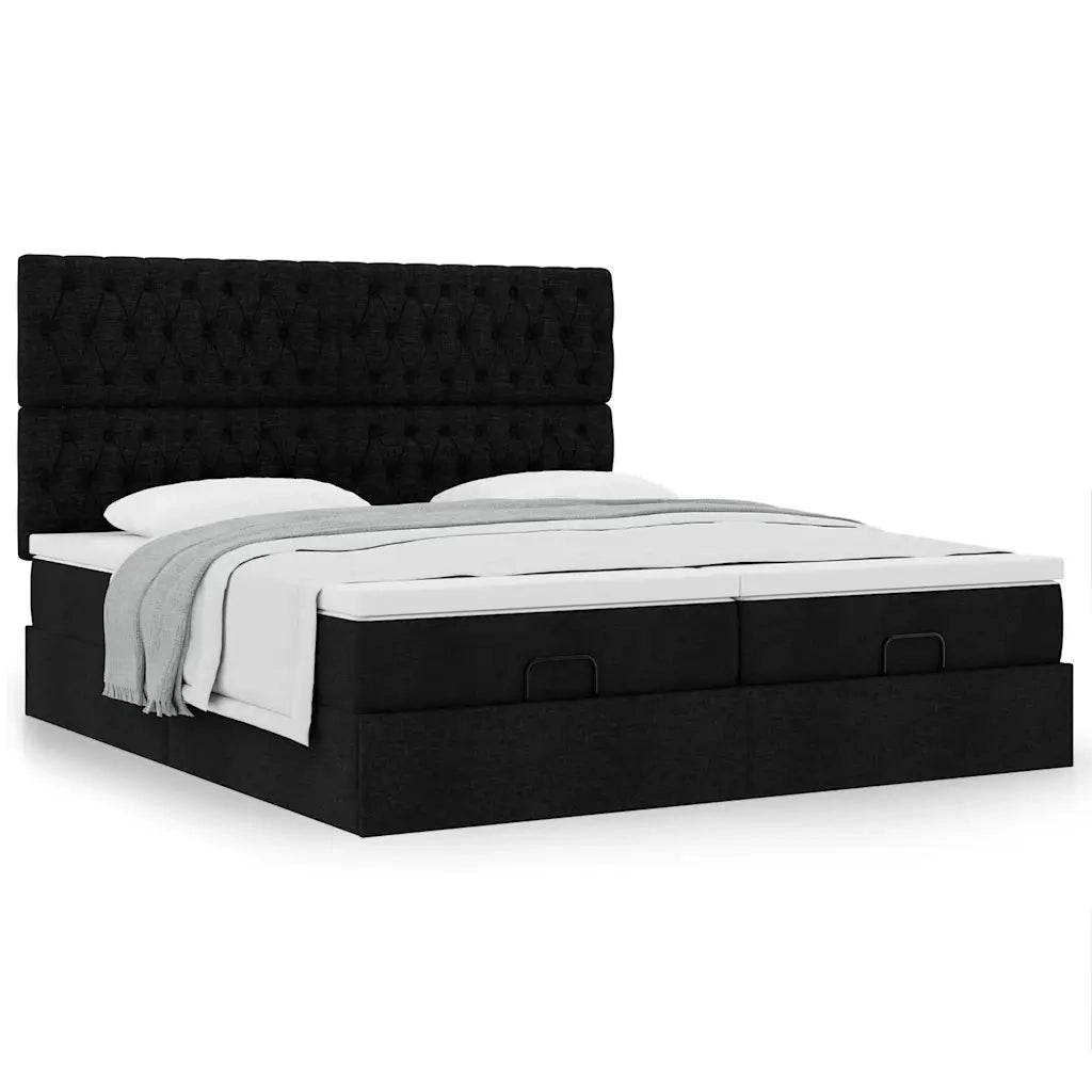 Struttura Letto Pouf con Materassi Nero 160x200 cm in Tessuto 3313708
