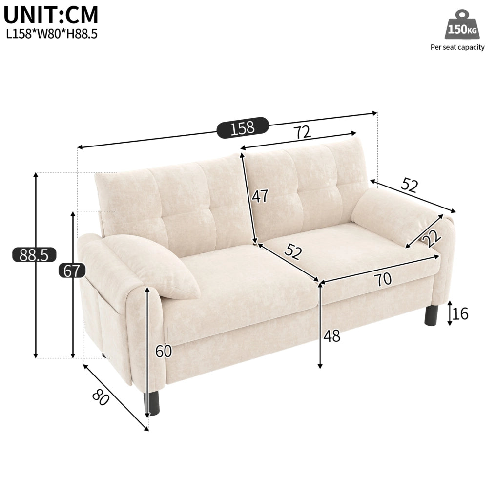 Divano 2 posti 158x80x88.5 cm salvaspazio in chenille beige