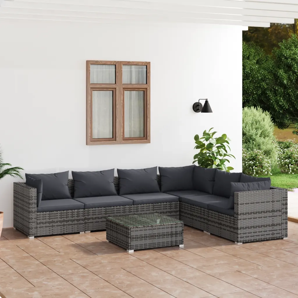 Set Divani da Giardino 8 pz con Cuscini in Polyrattan Grigio 3101733