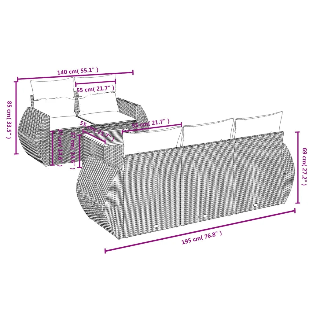 Set Divano da Giardino 6 pz con Cuscini Nero in Polyrattan 3224886