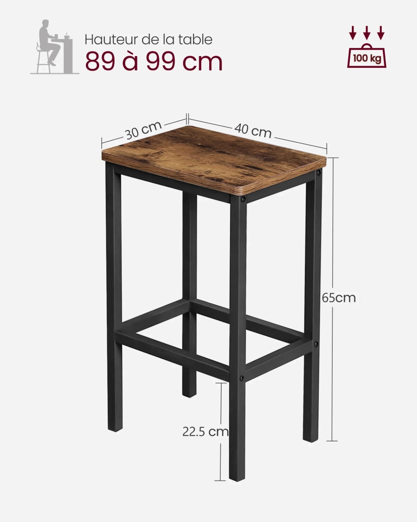 Set di 2 sgabelli da bar/sgabelli alti in stile industriale per cucina sala da pranzo soggiorno 40 x 30 x 65 cm marrone 12_0006199