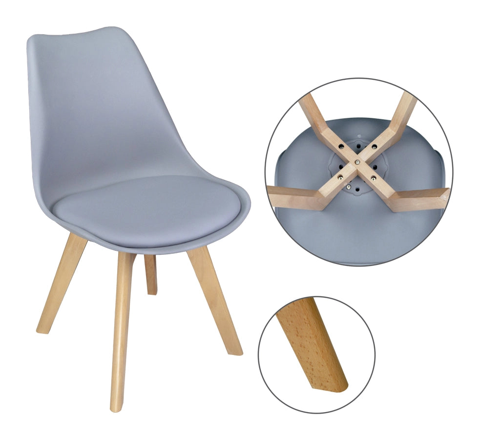 Sedia in plastica grigia, sedia da pranzo piede in legno (2 pz.) - Mia - SD01MIPL