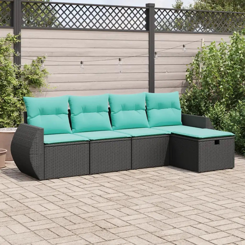 Set Divani da Giardino 5 pz con Cuscini in Polyrattan Nero