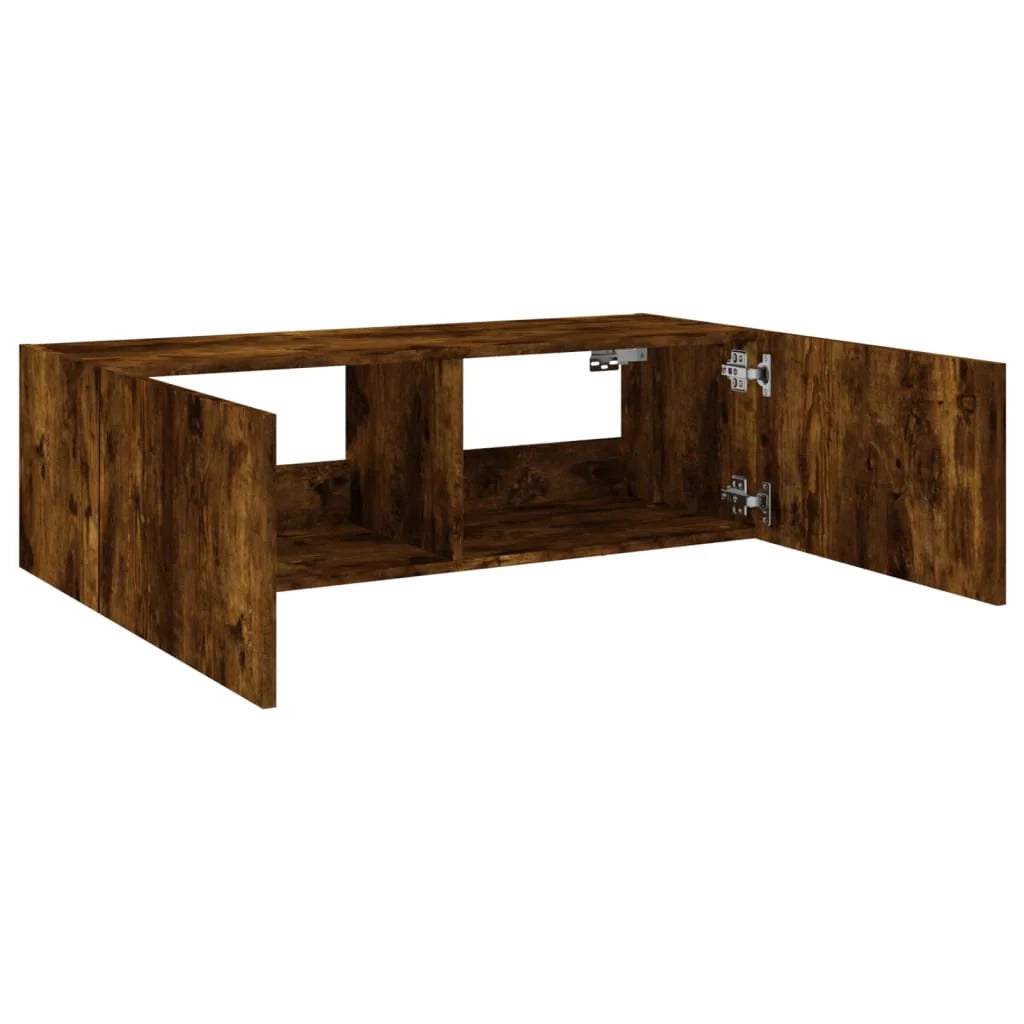 Mobile TV multimediale scaffale TV credenza mobile TV sala da pranzo soggiorno parete attrezzata per camera da letto con luci LED rovere affumicato 100 x 35 x 31 cm marrone 02_0027971