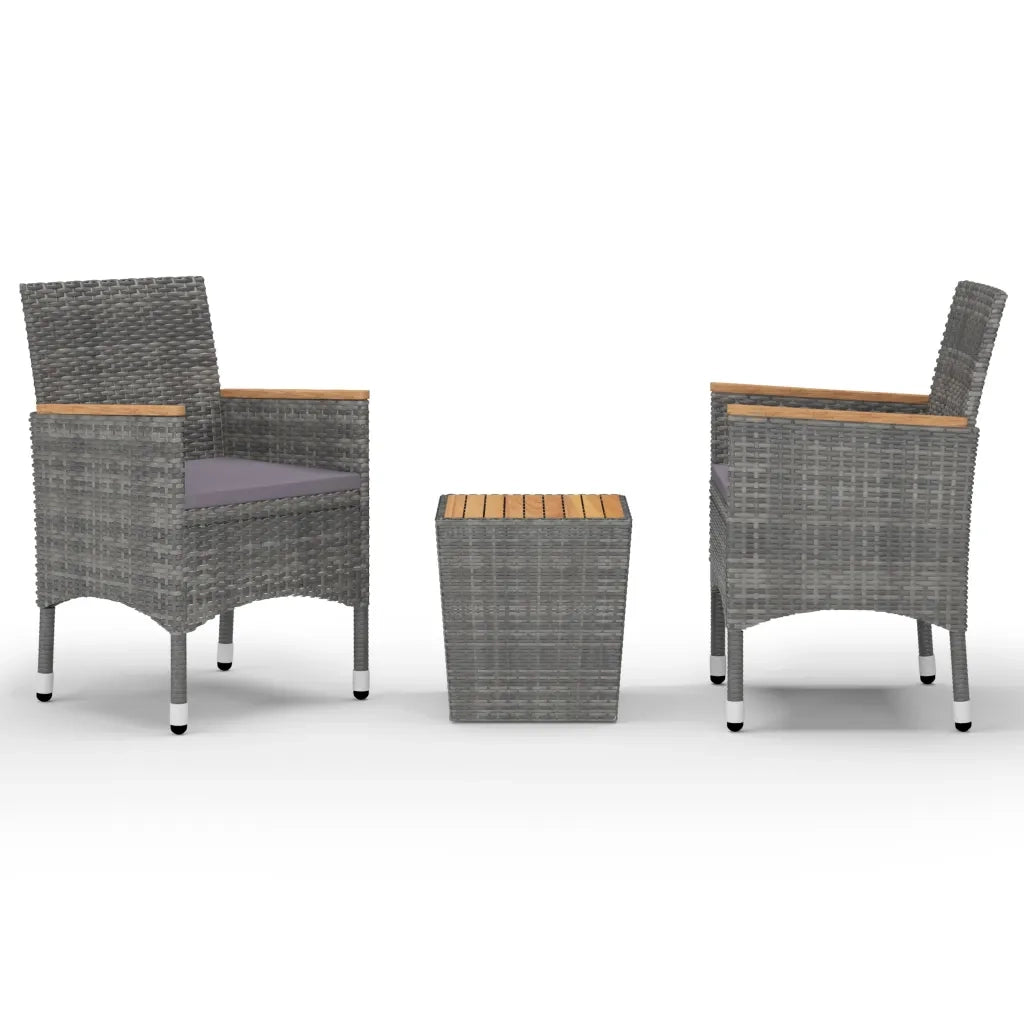 Set da Bistrot 3 pz in Polyrattan e Legno Acacia Grigio cod mxl 37913