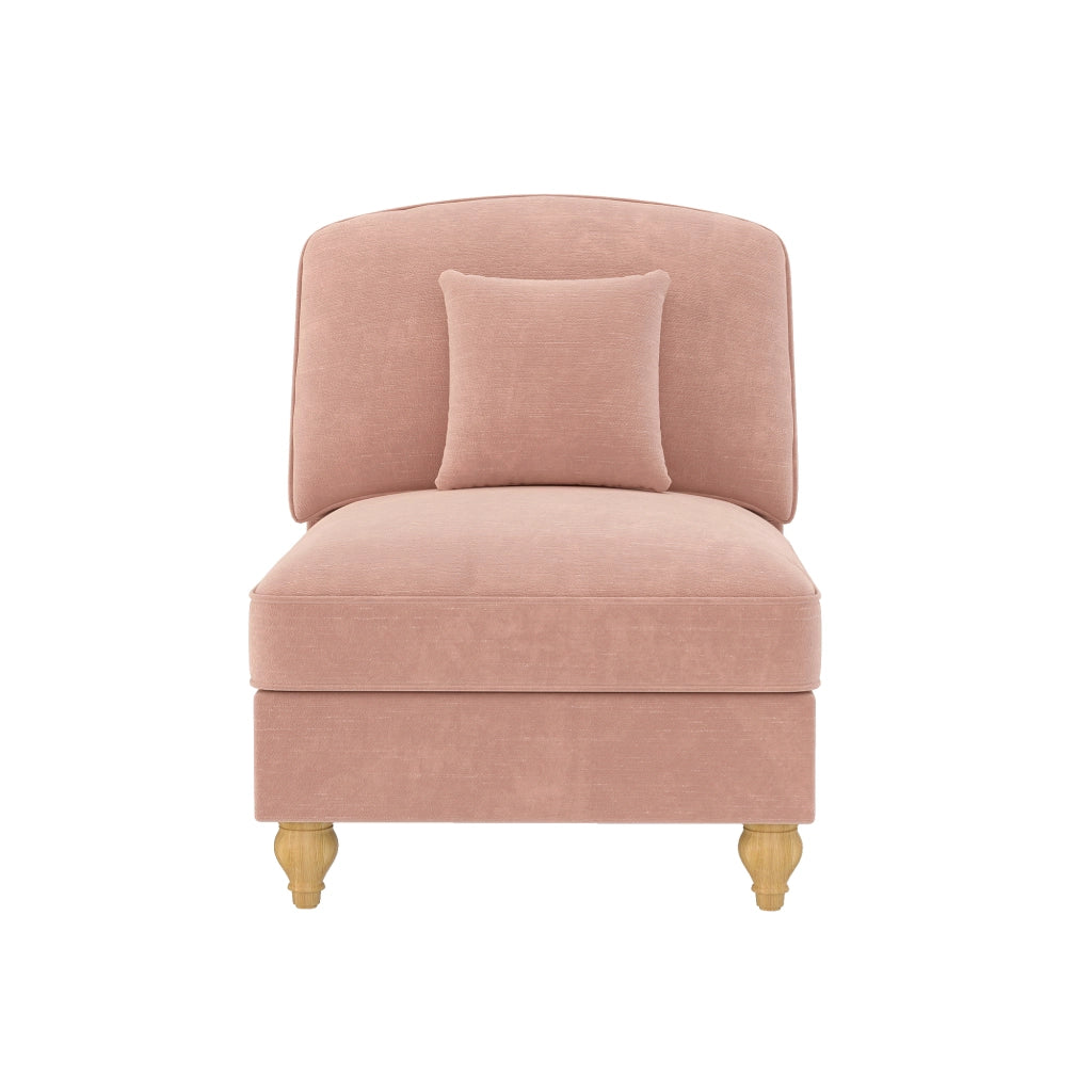 Divano in chenille rosa con cuscino incluso e gonna removibile, 2 look