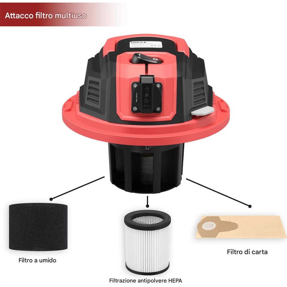Aspiratore Solidi e Liquidi da 30 L 1200 W Acciaio con Filtro HEPA e Soffiante