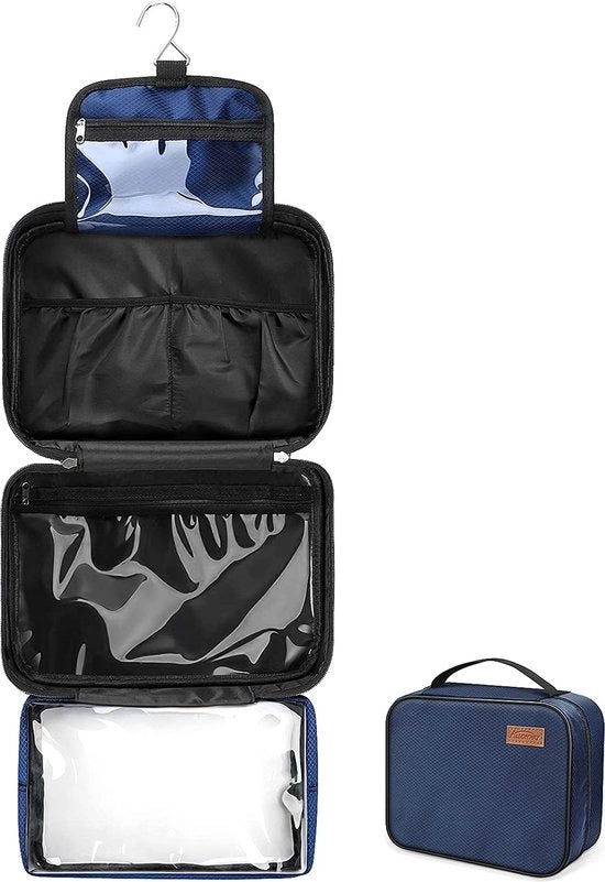 Tas da bagno grande per uomini e donne, da appendere, impermeabile e multifunzionale, con contenitore per il trucco, zaino per il bagno, caso di bellezza, per viaggi, colore blu