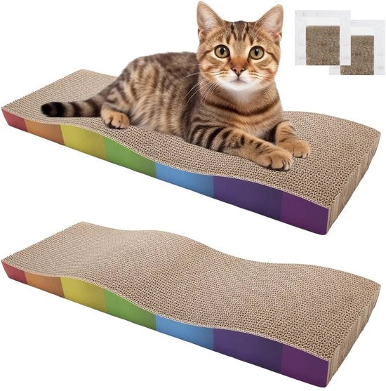 Scatole per gatto, 2 pezzi scatola di cartone per gatto con erba gatto, scatola per gatto in cartone riciclabile 62,9 * 21,5 * 4,8 cm, scatole per gatto per cura delle unghie