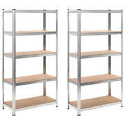 Scaffali Resistenti 5 Strati 2 pz Argento Acciaio e Multistrato cod mxl 51231