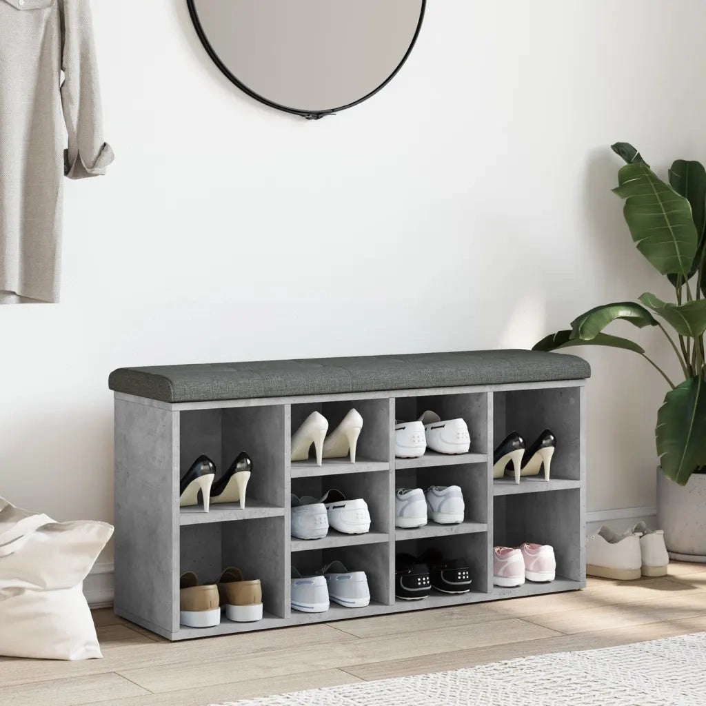 Panca Porta Scarpe Grigio Cemento 102x32x50cm Legno Multistrato 835113