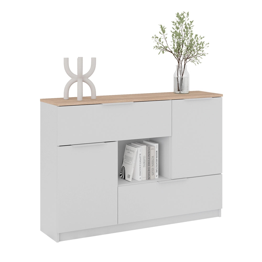 Vicco Cassettiera per camera da letto Bianco/Sonoma 120 x 83.6 cm 2x porta, 2x cassetto e 1x scomparto aperto