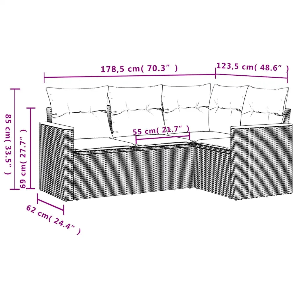 Set Divani da Giardino 4 pz con Cuscini Grigio in Polyrattan 3225935