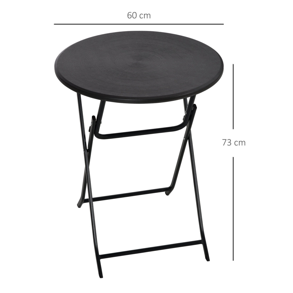Tavolo rotondo pieghevole ?60 x 73 cm con piano effetto legno in HDPE e struttura in acciaio grigio scuro