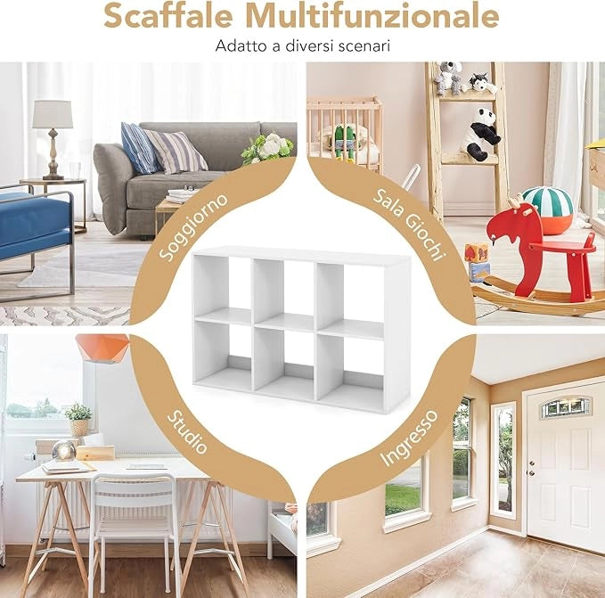 Scaffale Multiuso con Retro Aperto, Mobiletto Espositore Moderno a 2/3/4/6 Cubi con Kit Anti-Ribaltamento, Libreria Autoportante per Camera da Letto Soggiorno Studio (6 cubi)