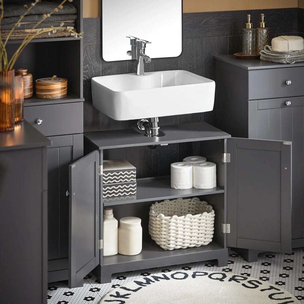 Mobile sottolavabo per Bagno con 2 Ante mobili bagno L60*P30*A60 cm Grigio BZR18-DG