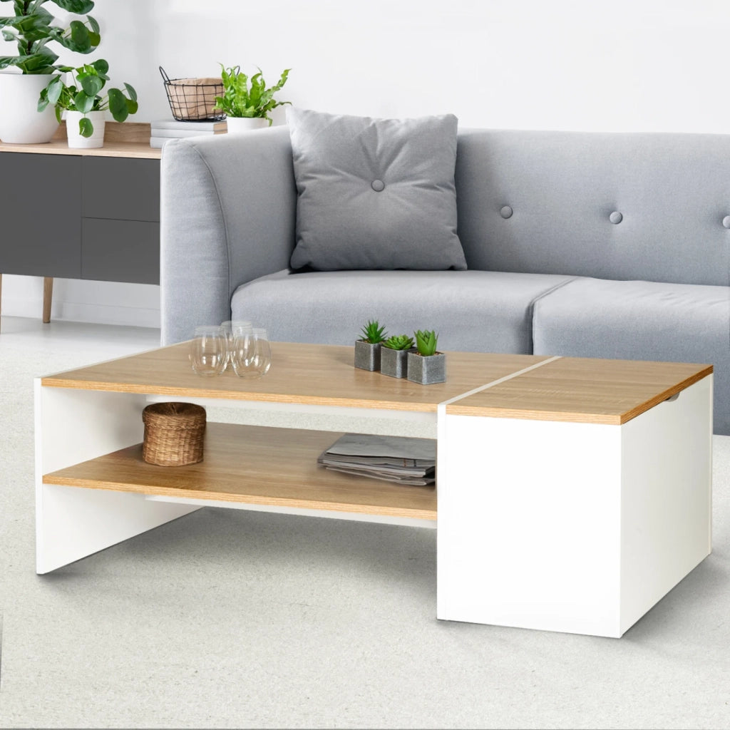 IDMarket - Tavolo basso da bar contemporaneo IZIA con contenitore bianchi e legno