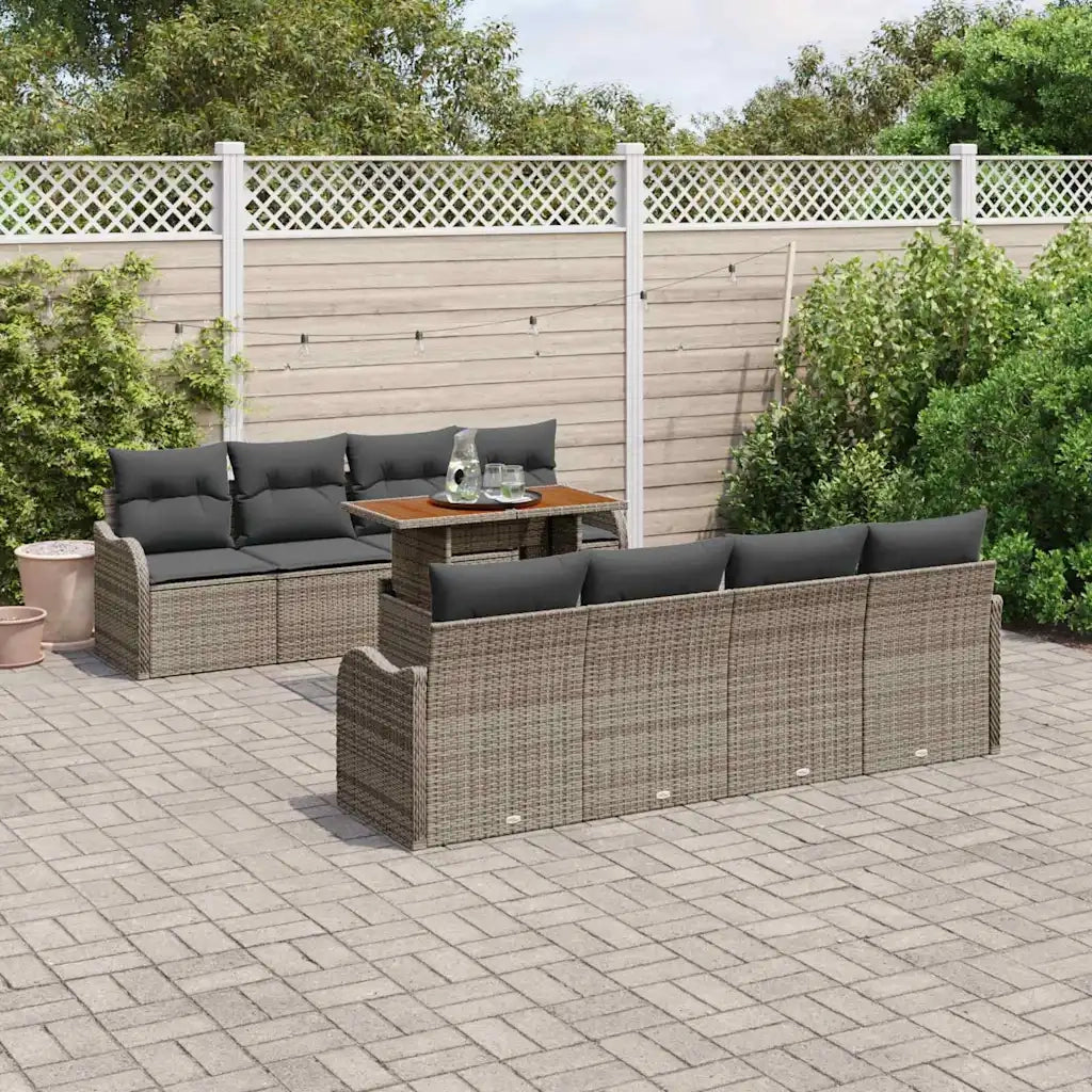 Set Divano da Giardino 9 pcs Grigio Poly Rattan 3358169
