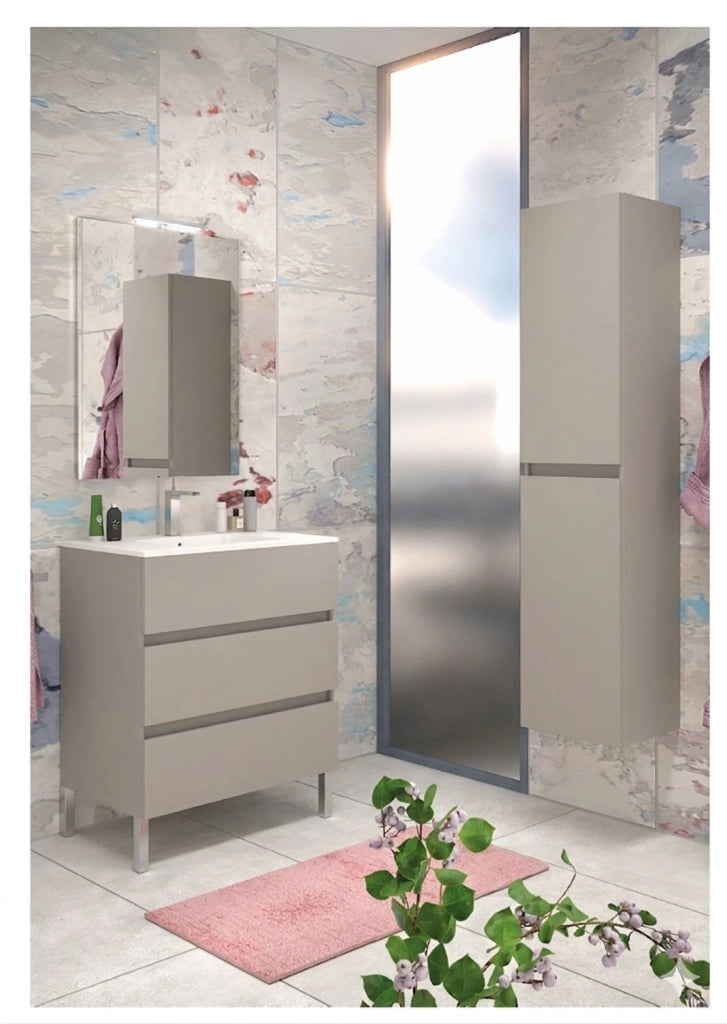 Mobile da Bagno a Terra con Lavabo 100 cm e Specchio Bali Light Tortora