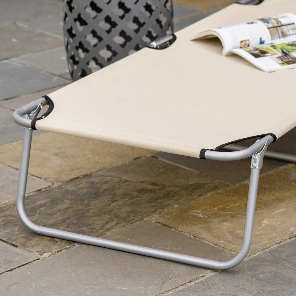 Lettino Prendisole da Giardino Pieghevole 187x58x36 cm in Metallo e Tessuto Oxford Beige