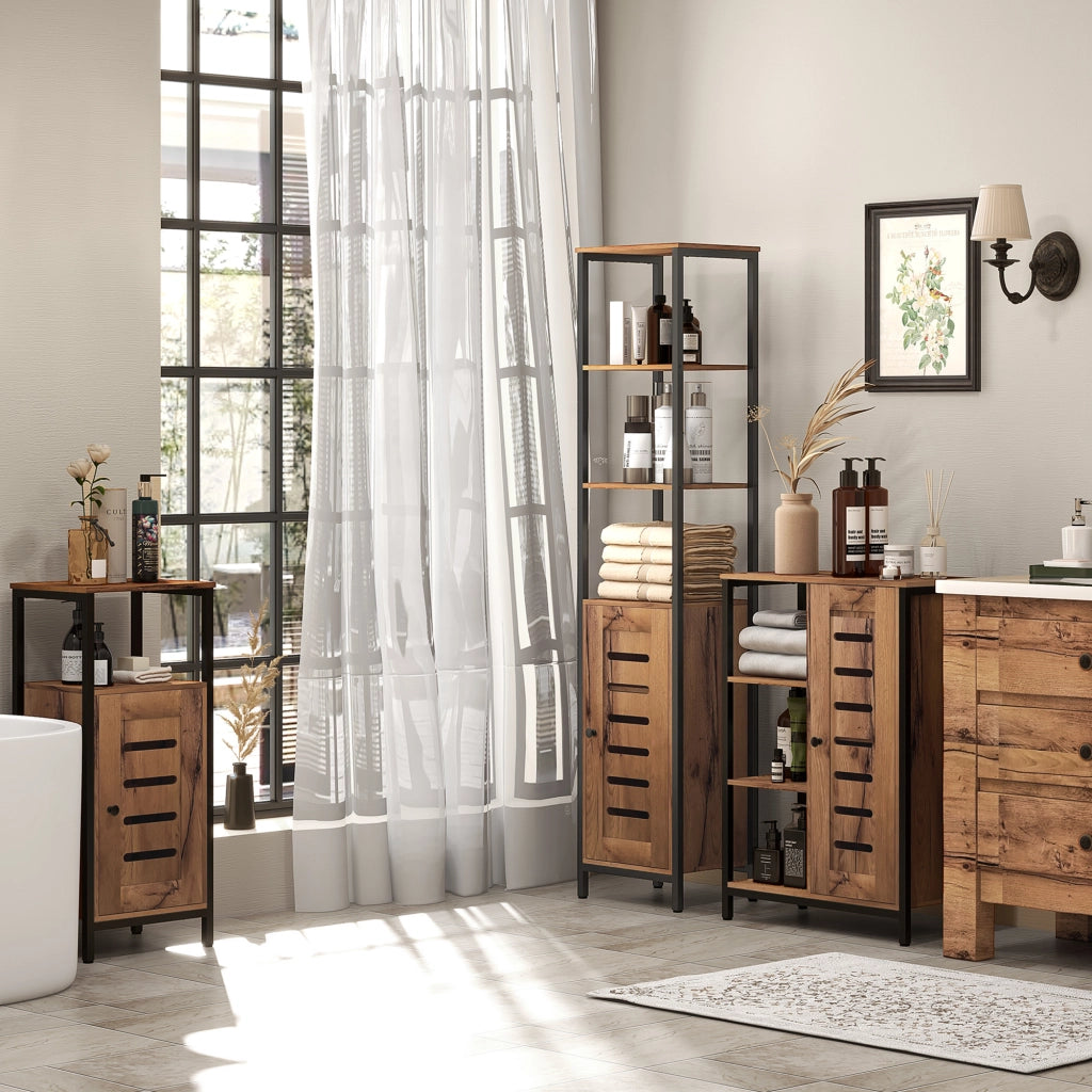 Mobile da Bagno a Colonna 37x30x167 cm Salvaspazio con Ante Soft Close a Persiana 3 Ripiani Aperti Struttura in Acciaio