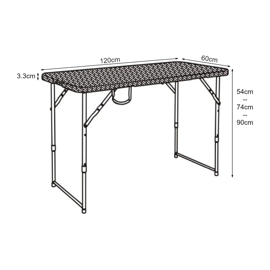 Tavolo da campeggio pieghevole con altezza regolabile 120 x 60 cm effetto rattan nero 03_0010995