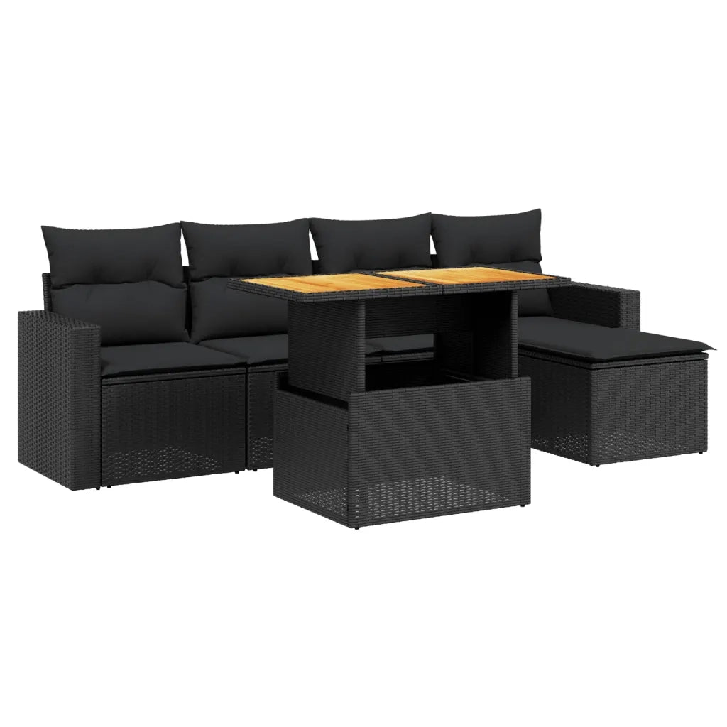 Set Divano da Giardino 6 pz con Cuscini Nero in Polyrattan 3271286