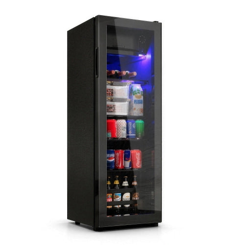 Mini frigorifero; congelatore; volume totale 128L; freezer 8L; frigorifero da 120L; basso rumore; sistema di raffreddamento del compressore; efficiente energeticamente; scaffali regolabili; nero