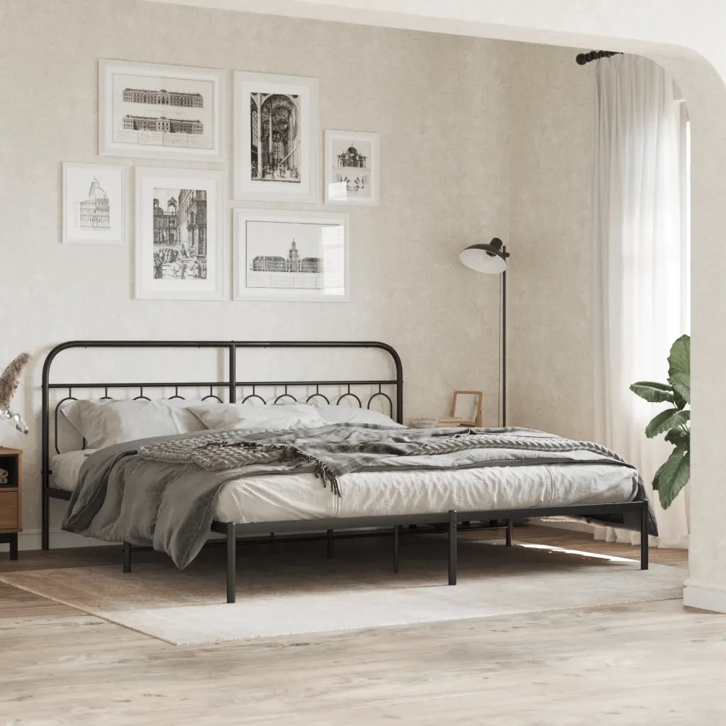 Letto matrimoniale | Letto per adulti | Giroletto con Testiera in Metallo Nero 200x200 cm